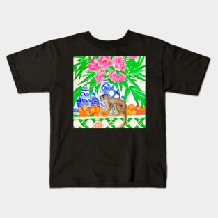 Monkey stealing oranges watercolor Kids T-Shirt